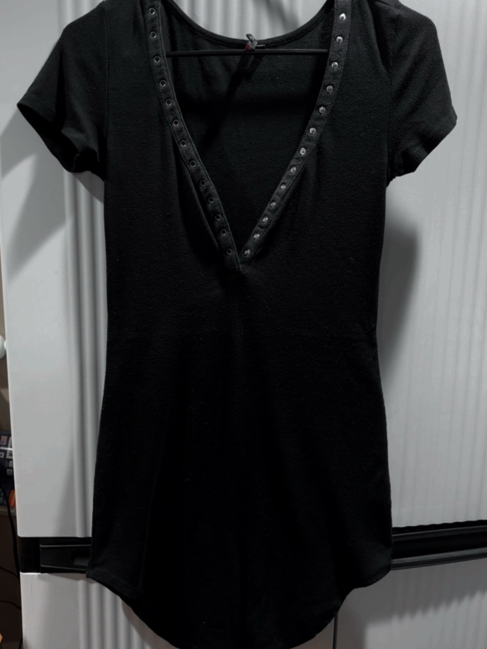 Pinkblush Black V-Neck Stud-Trim Short Sleeve Knit Dress
